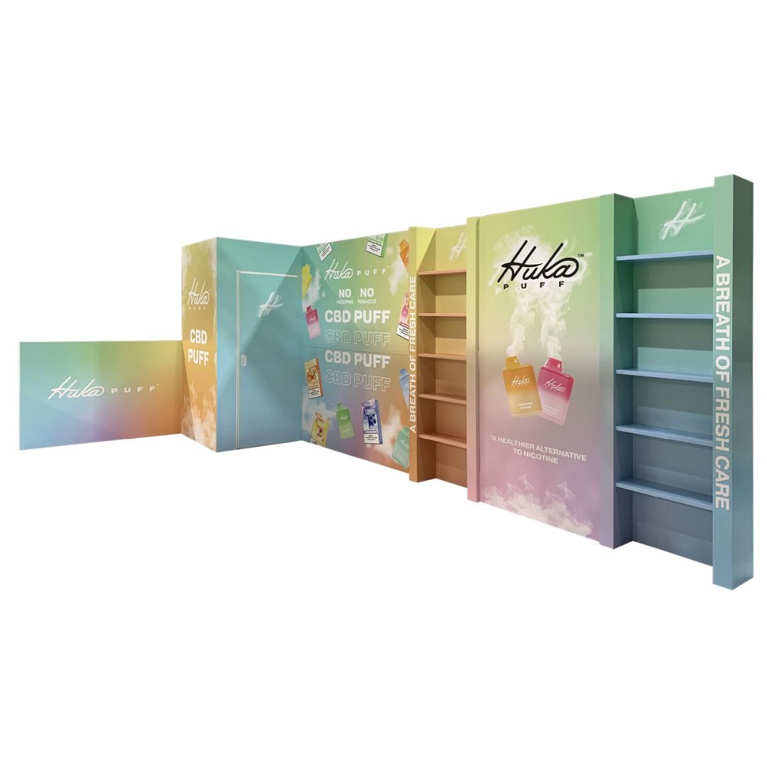 10' x 20' Corner booth with storage and shelves ODTS20-002 | Custom Box ...